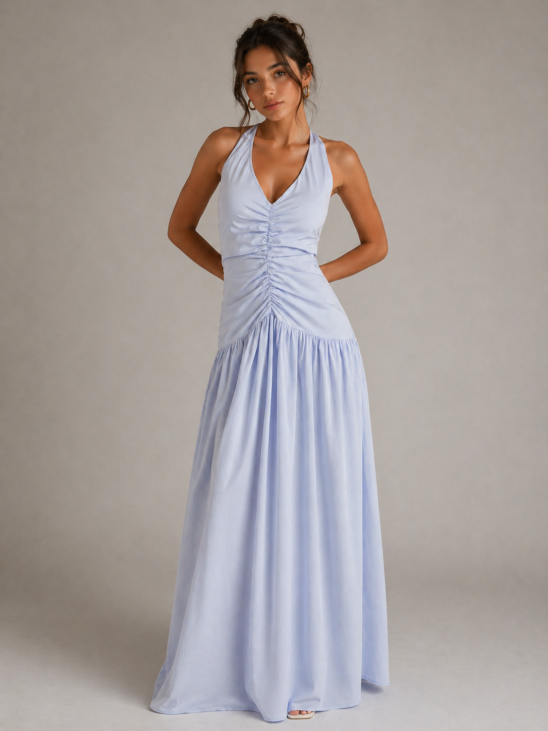 MONÉA – ROBE LONGUE DOS NU À DÉTAILS FRONCÉS