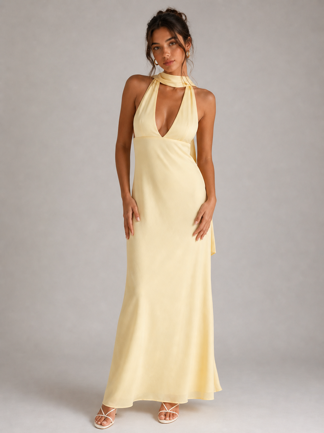 GRACE - ROBE LONGUE DOS NU JAUNE PÂLE