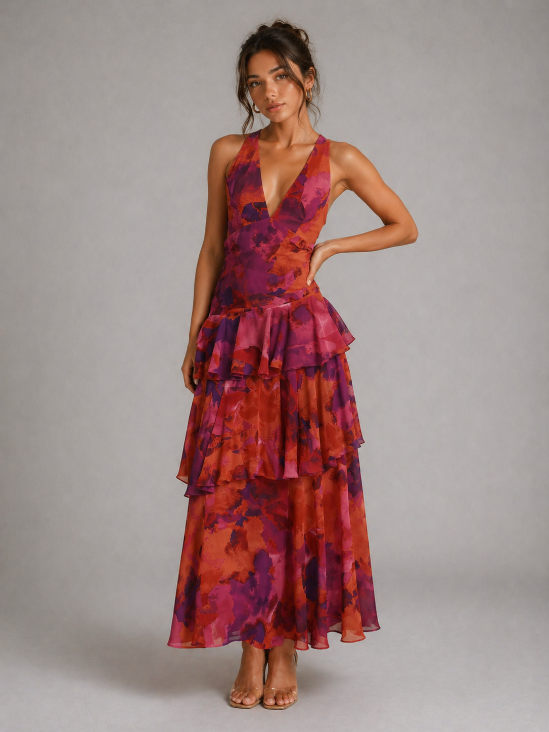 CLÉMENCE – ROBE LONGUE DOS NU À VOLANTS