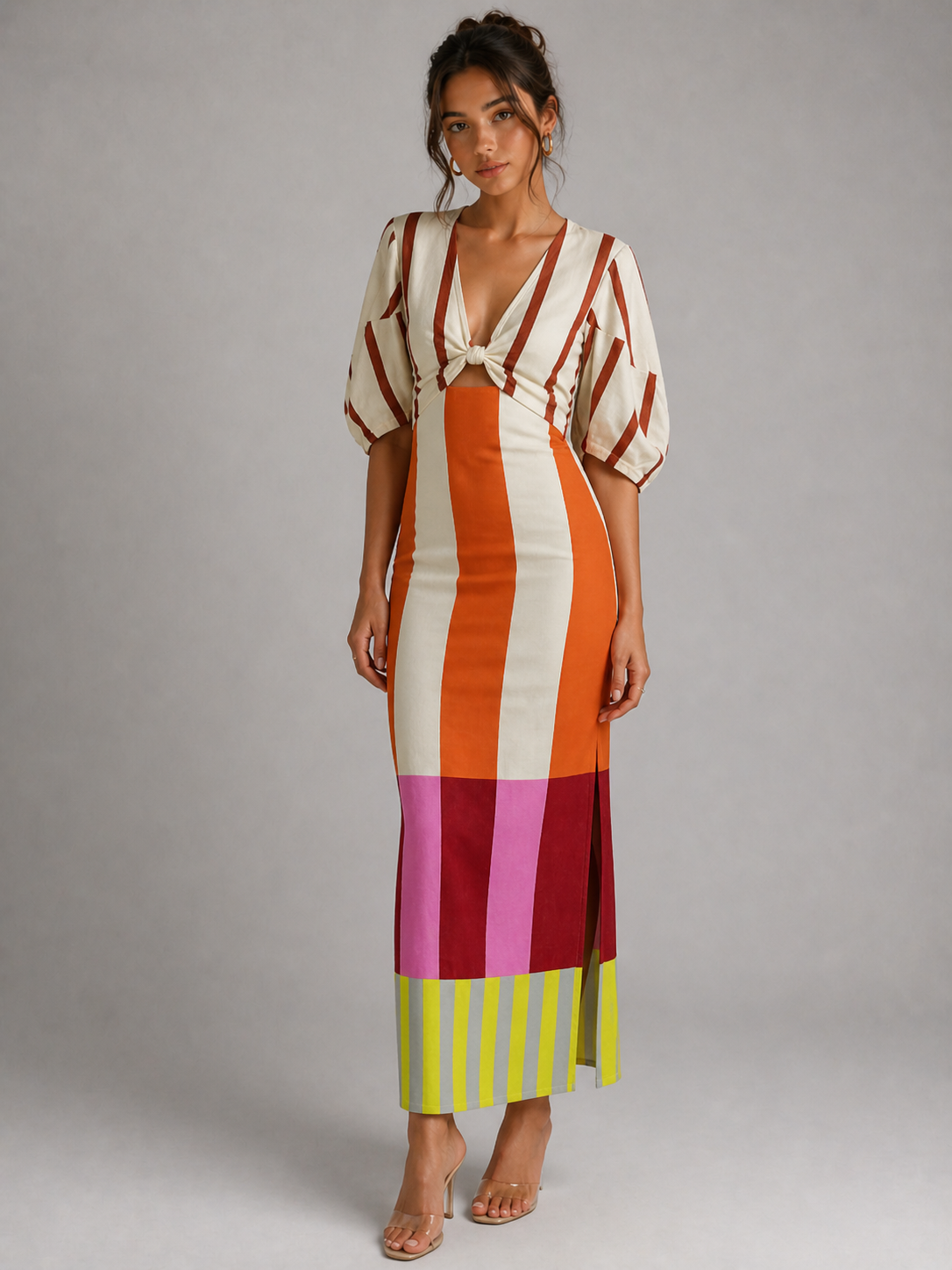 AVÉLINE – ROBE LONGUE RAYÉE COLORÉE