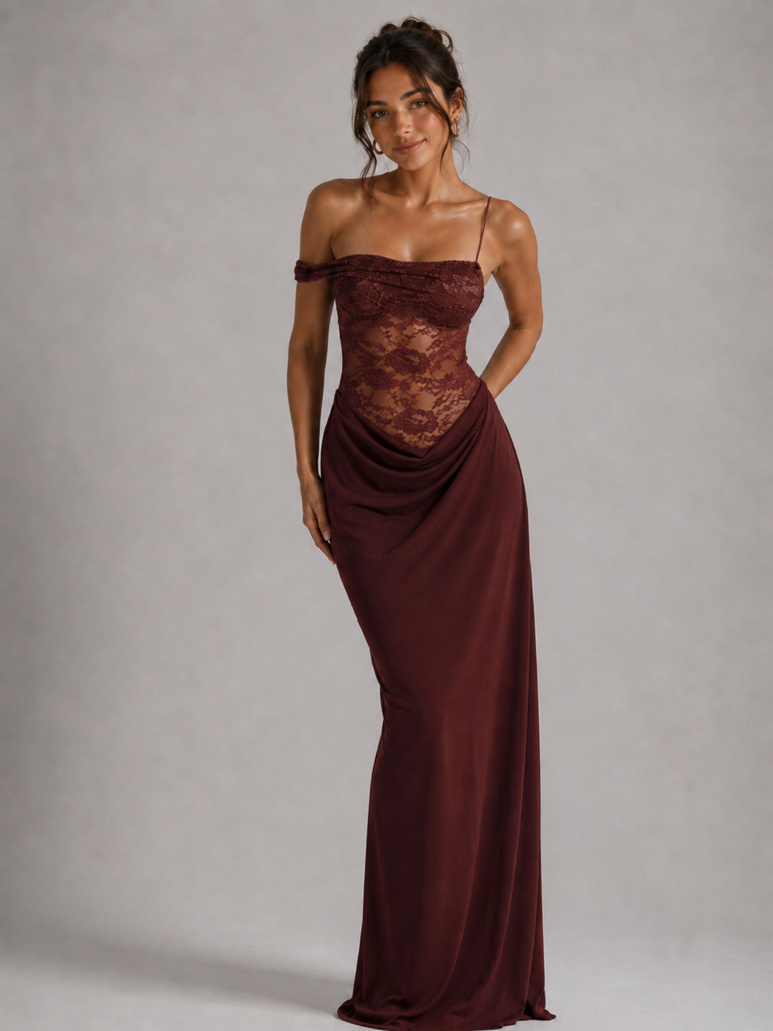 CAMILLE - ROBE LONGUE EN DENTELLE ÉPAULES DÉNUDÉES