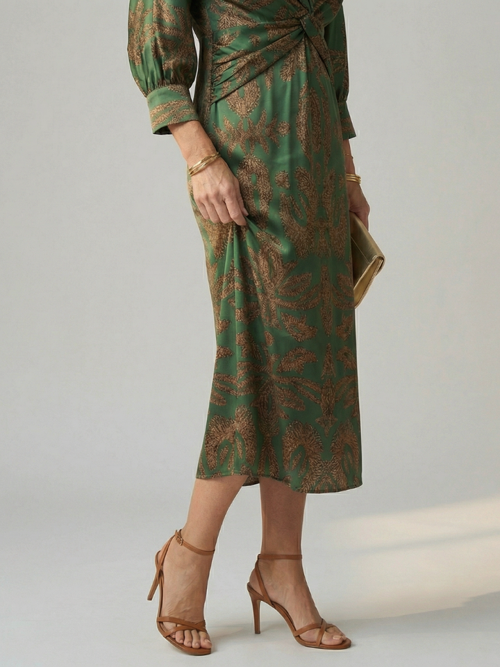 Camille | Robe midi élégante imprimée avec taille croisée et style raffiné