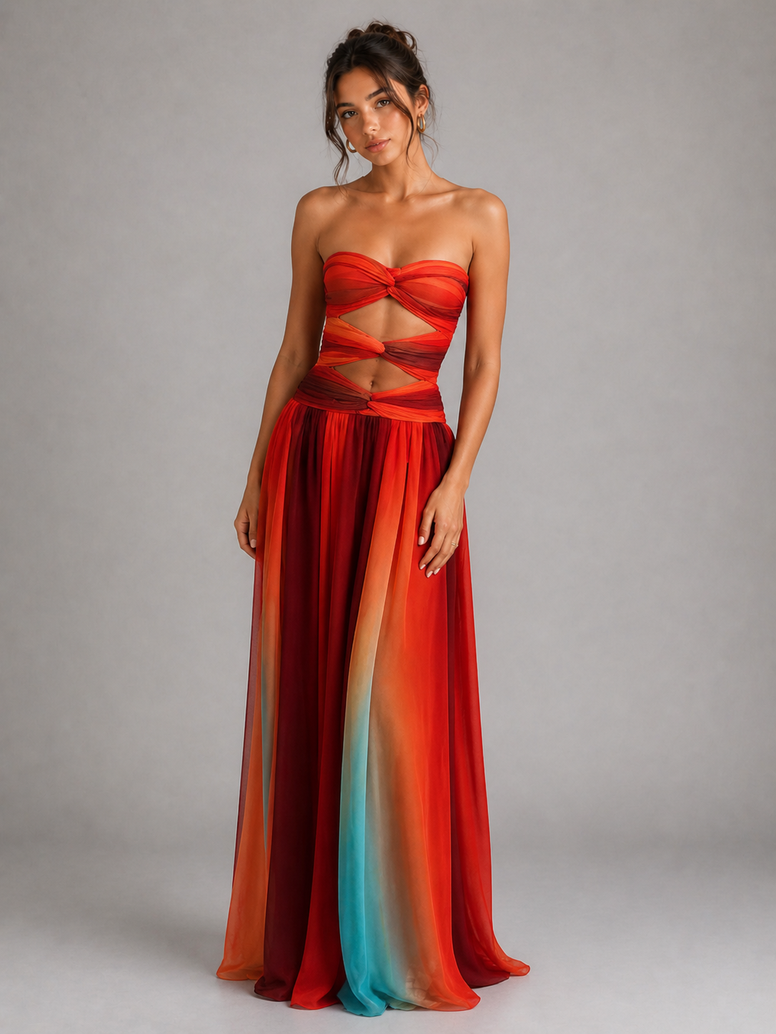 MARGOT - ROBE LONGUE BUSTIER À DÉCOUPES ET DÉGRADÉ COLORÉ