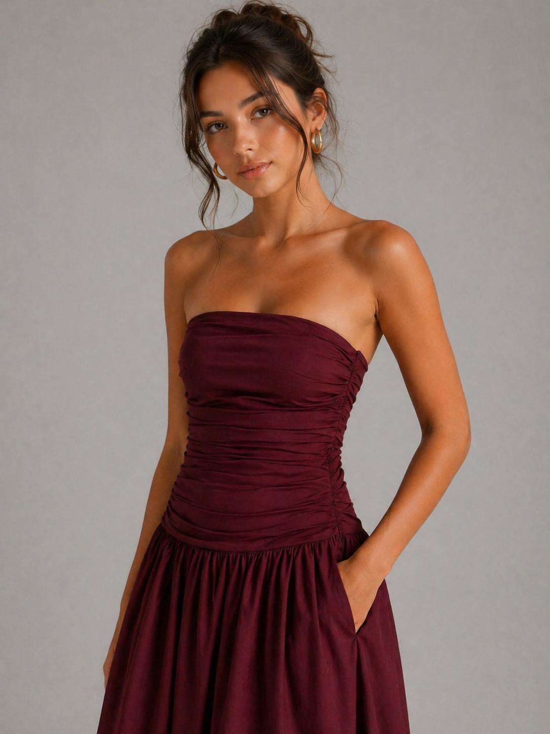 VELUNE – ROBE LONGUE BUSTIER À FRONCES DÉLICATES