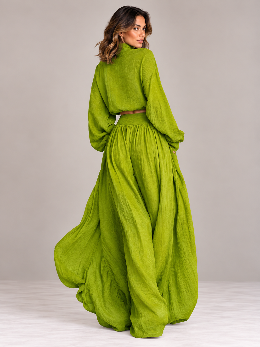 Ensemble deux pièces en lin luxueux à taille haute et coupe fluide