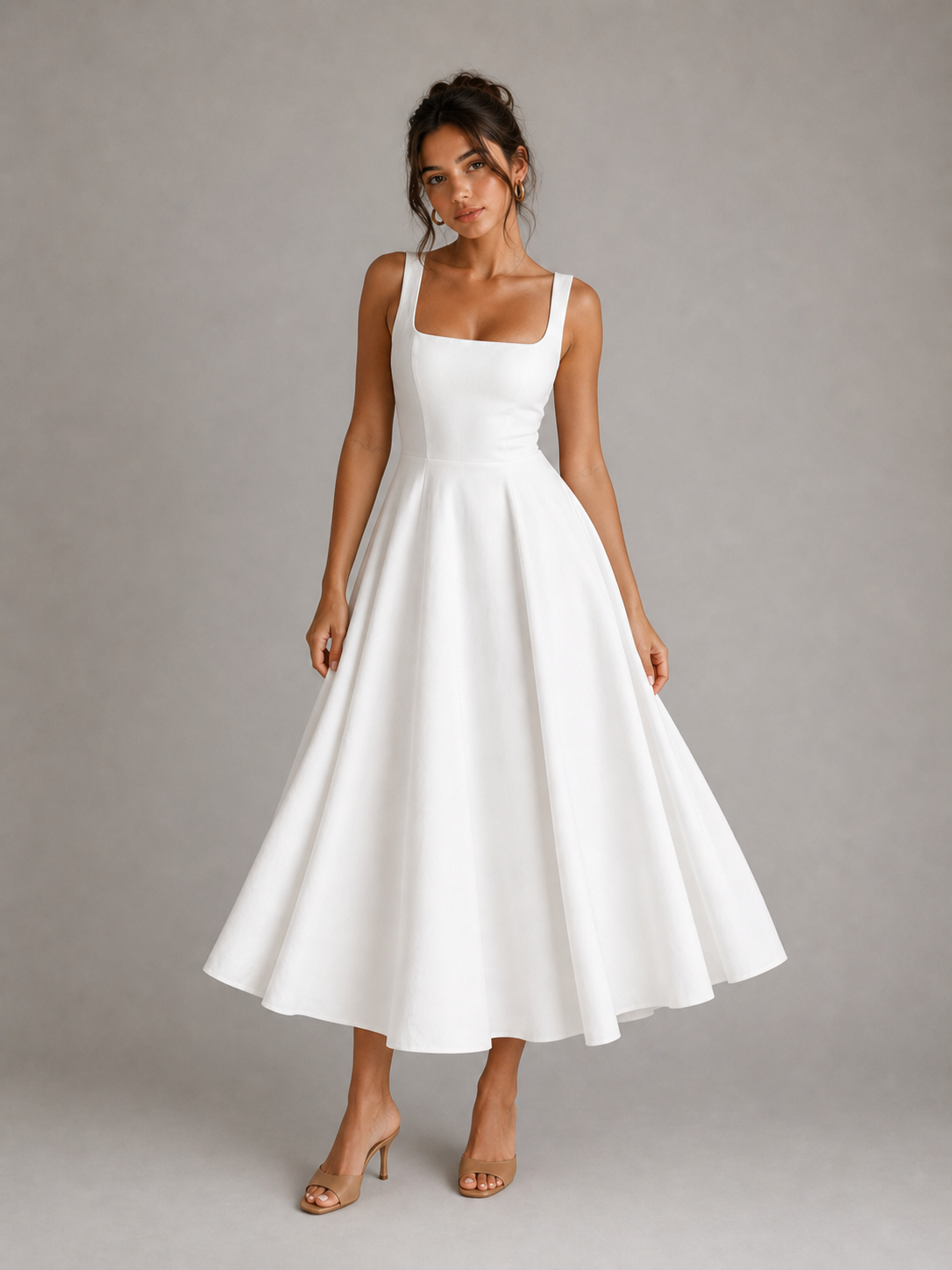 ELISE – ÉTERNELLE ROBE MIDI ÉLÉGANTE À ENCOLURE CARRÉE