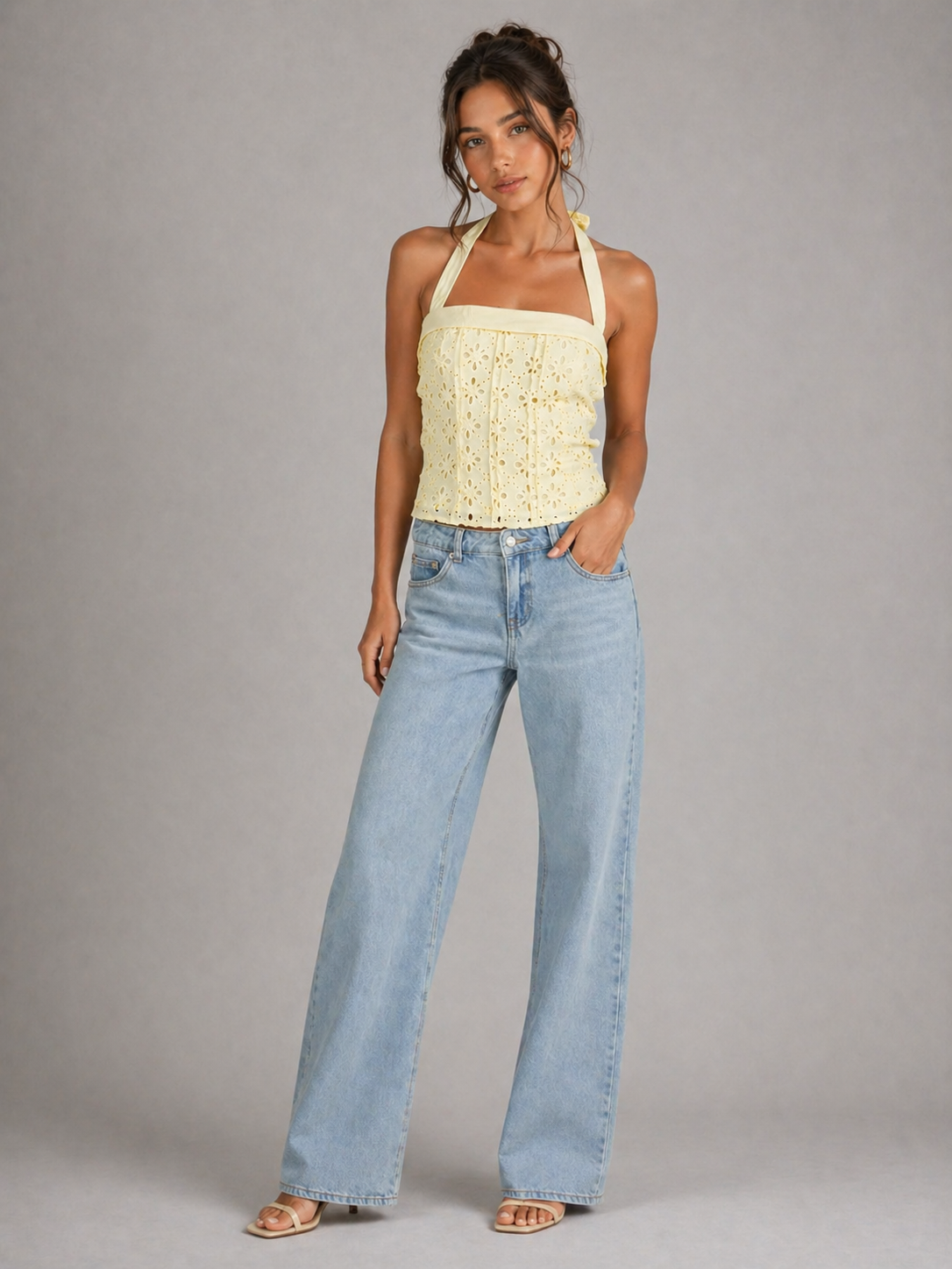 ROSELLE – TOP BUSTIER BRODÉ À BRETELLES HALTER
