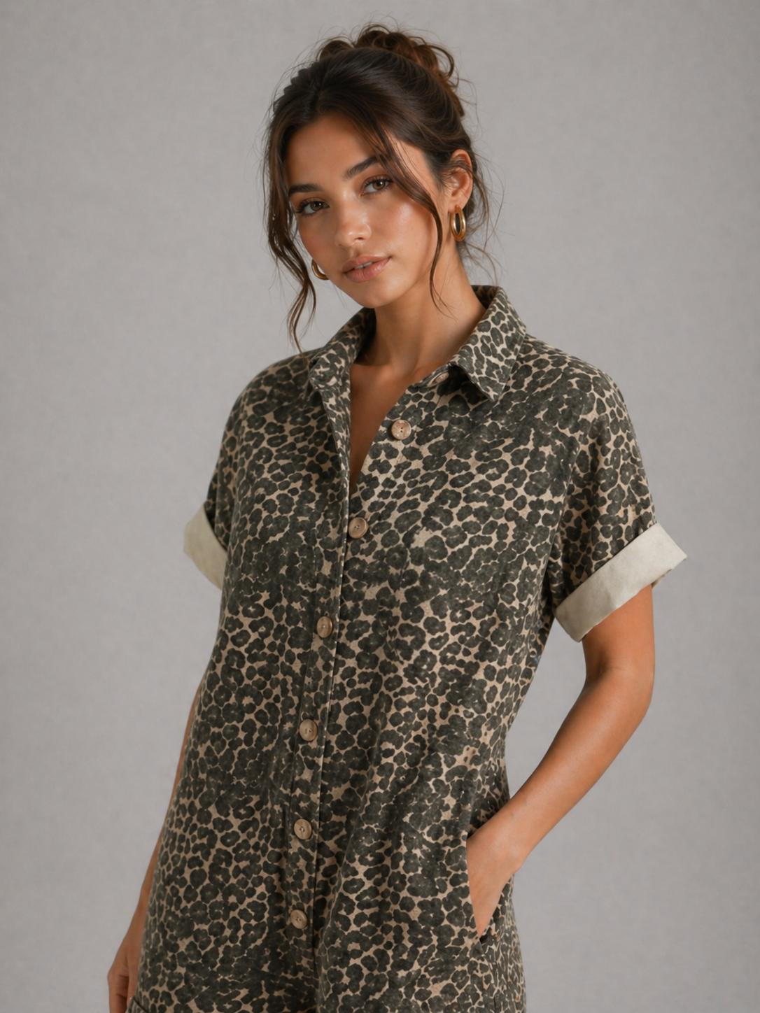NONETTE – COMBISHORT CHEMISE IMPRIMÉ LÉOPARD