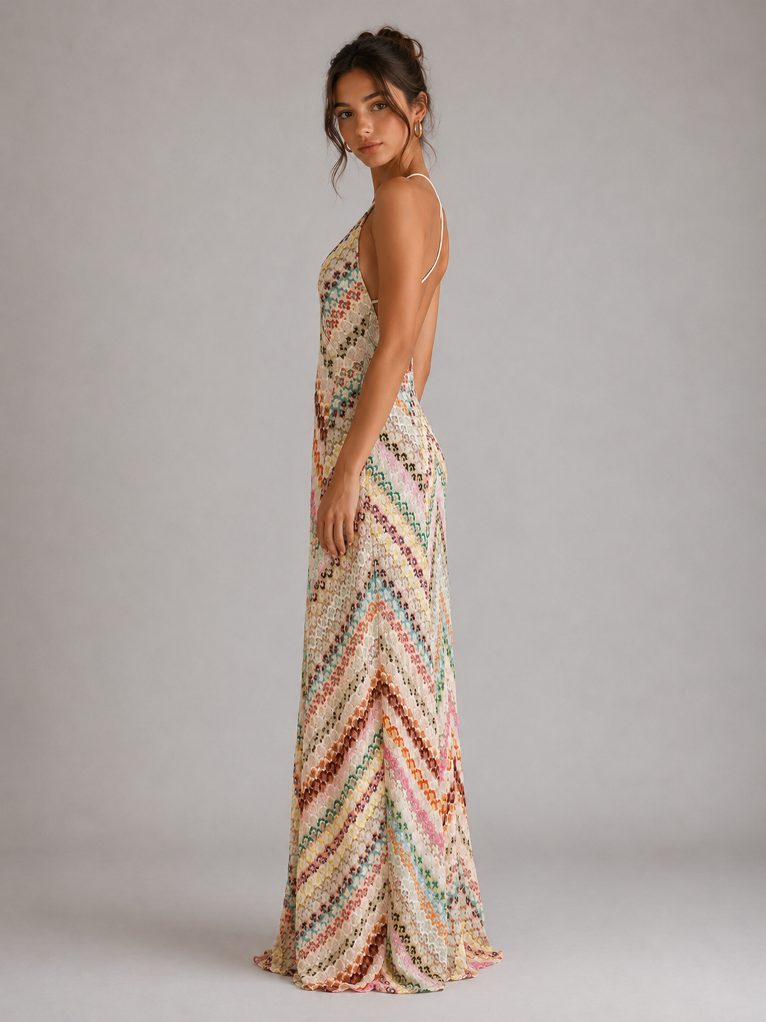 ZINERA - ROBE LONGUE CROCHET COLORÉ DOS NU
