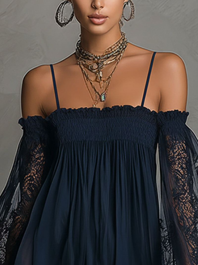 Noémie | Robe courte fluide avec manches en dentelle et style bohème chic