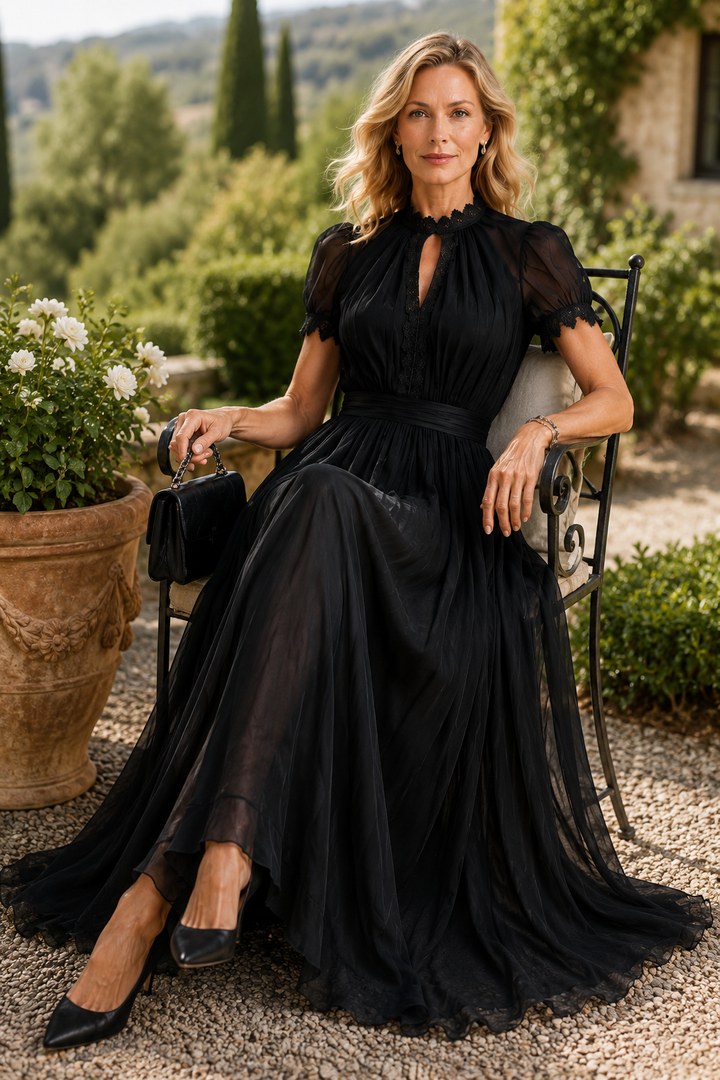 Mireille™ | Robe Élégante en Mousseline avec Dentelle