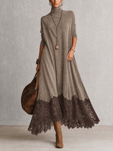 Camille robe longue effet daim taupe – vue de face