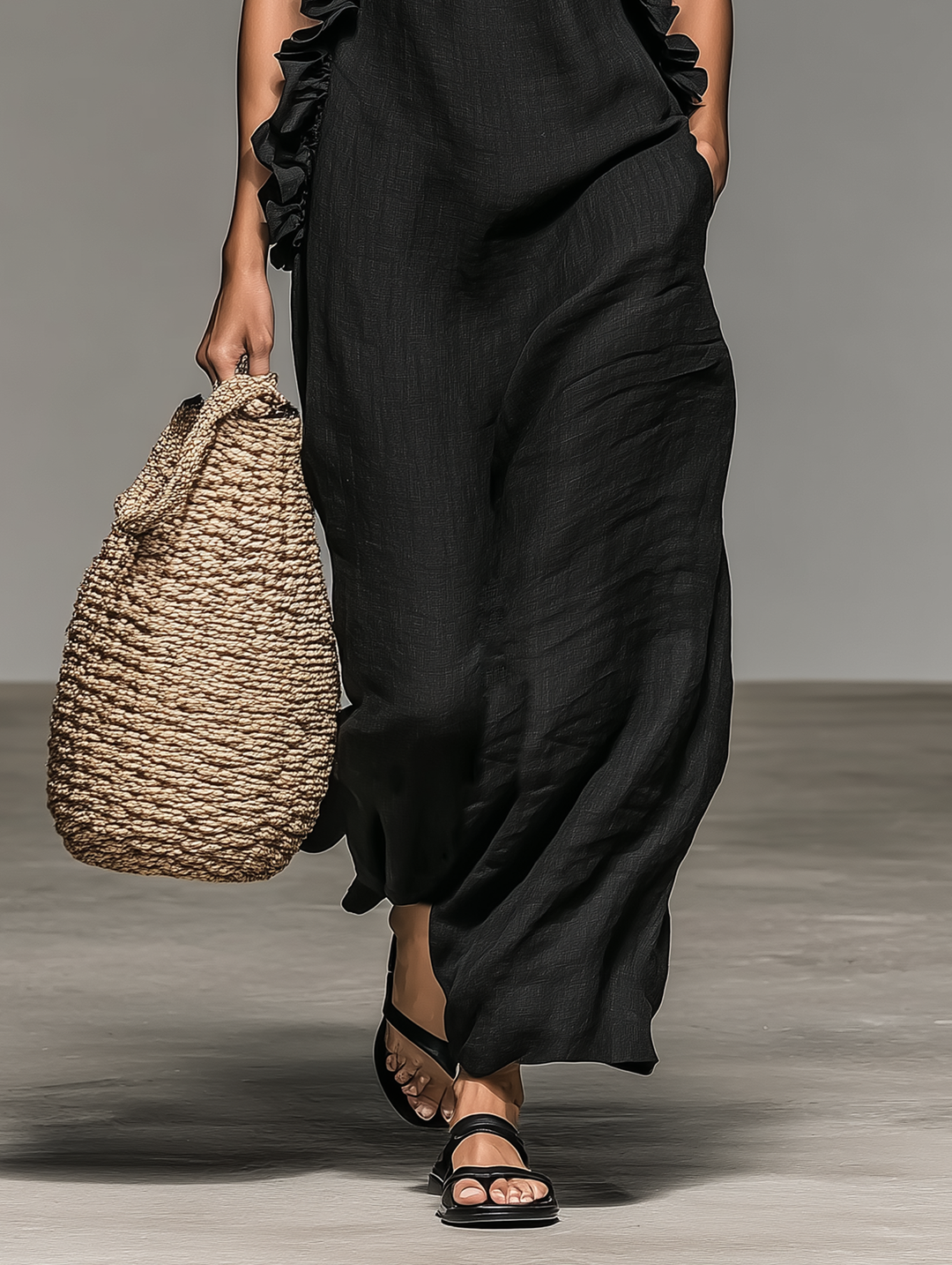 Chloé | Robe longue fluide avec col volanté élégant
