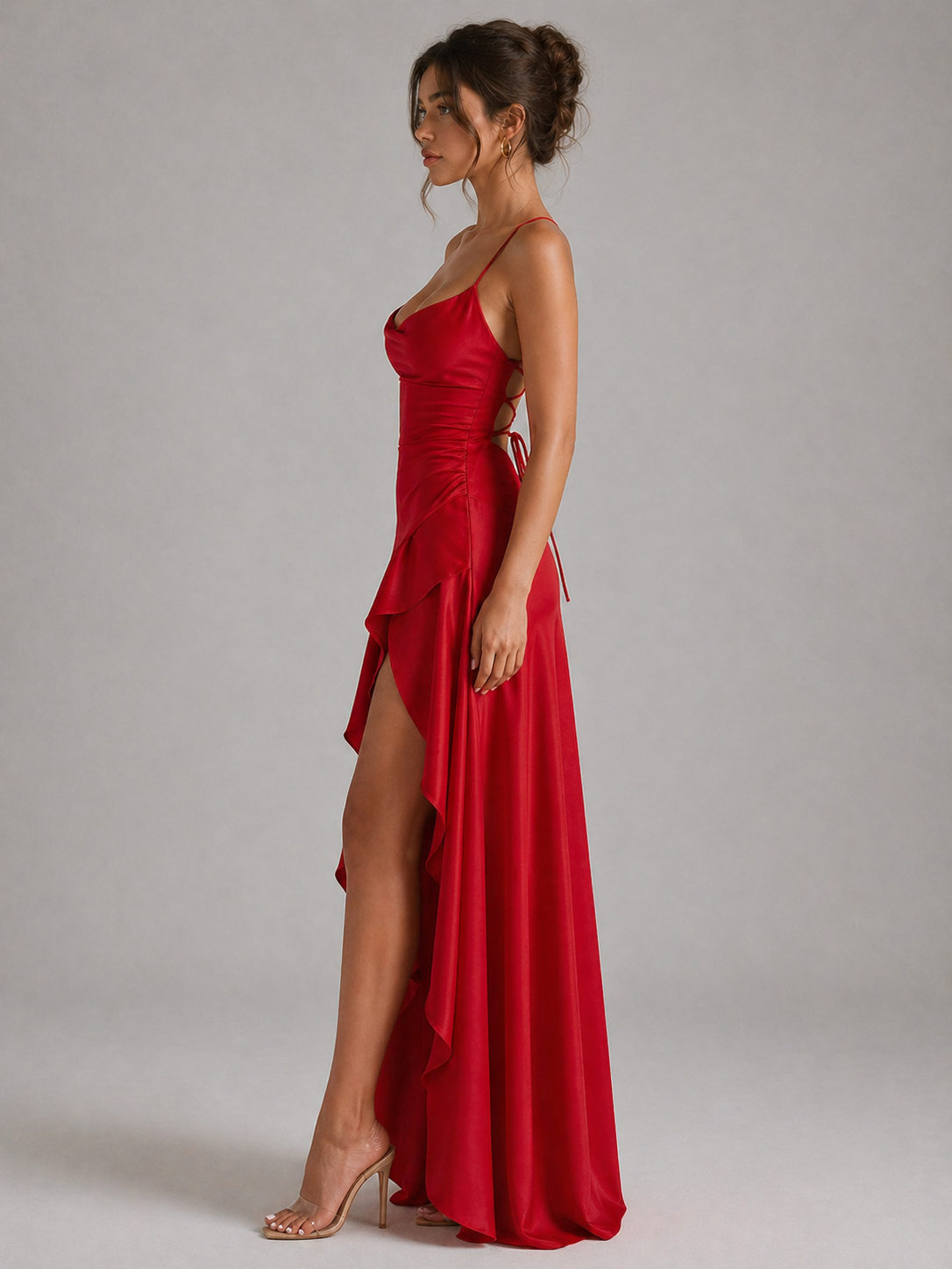 LÉANA – ROBE LONGUE SATINÉE À FENTE
