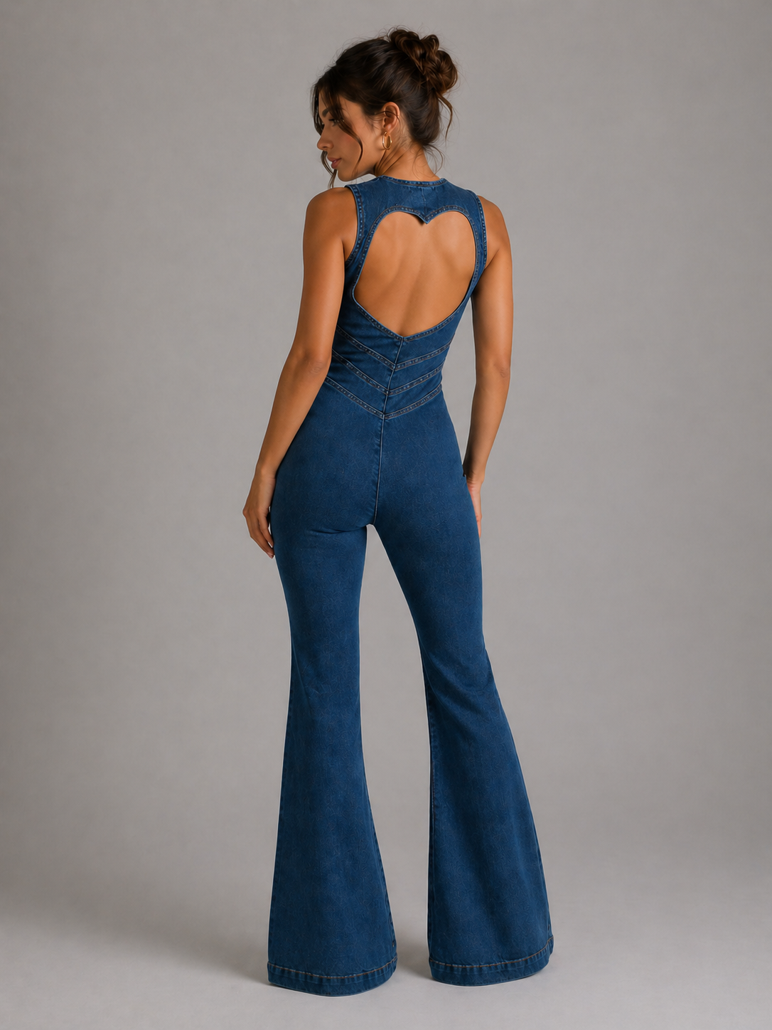 ELODIE – COMBINAISON EN DENIM À JAMBES ÉVASÉES