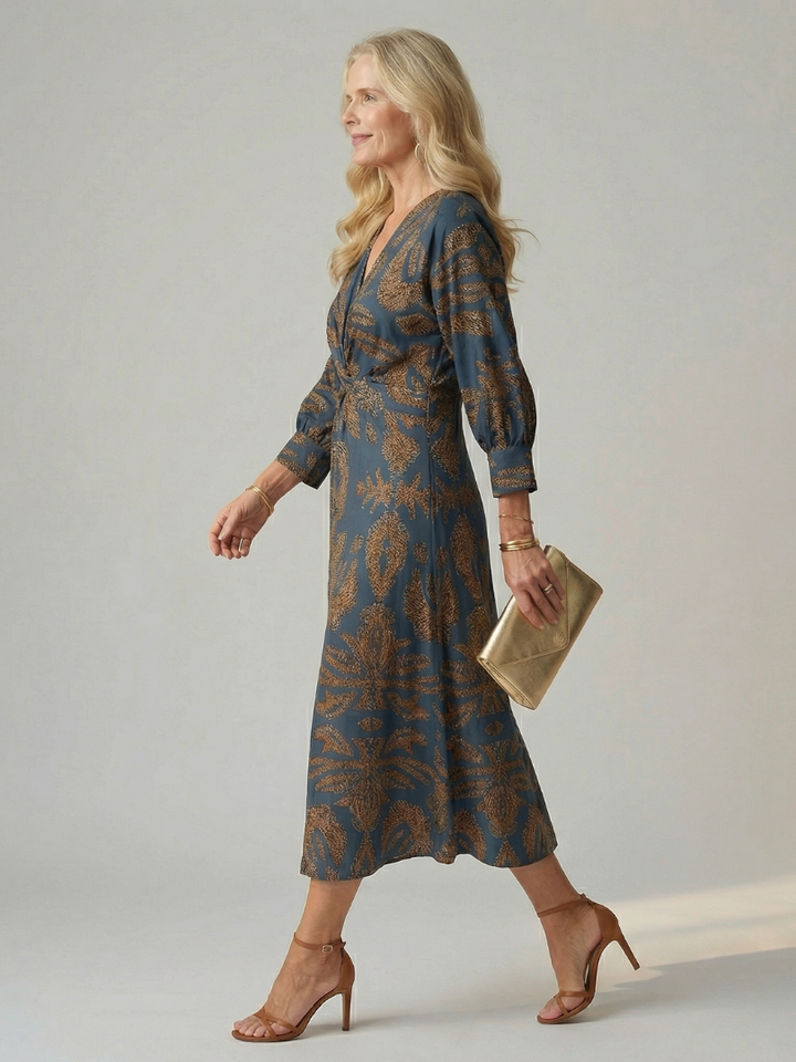 Camille | Robe midi élégante imprimée avec taille croisée et style raffiné