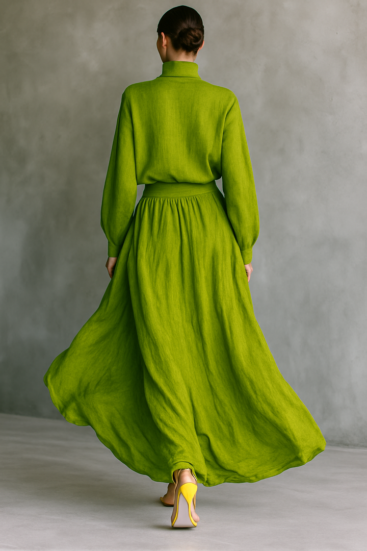 Ensemble deux pièces en lin luxueux à taille haute et coupe fluide