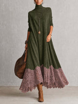 Camille robe longue effet daim verte – vue de face