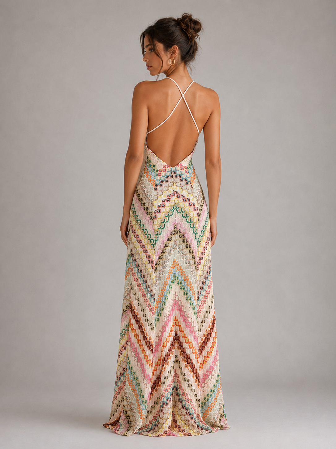 ZINERA - ROBE LONGUE CROCHET COLORÉ DOS NU