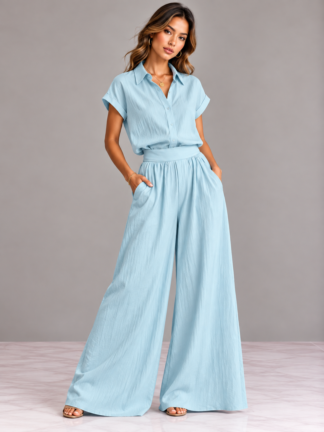 Aveline | Ensemble élégant avec chemise et jupe longue fluide
