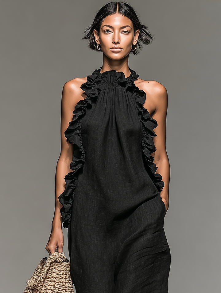 Chloé | Robe longue fluide avec col volanté élégant