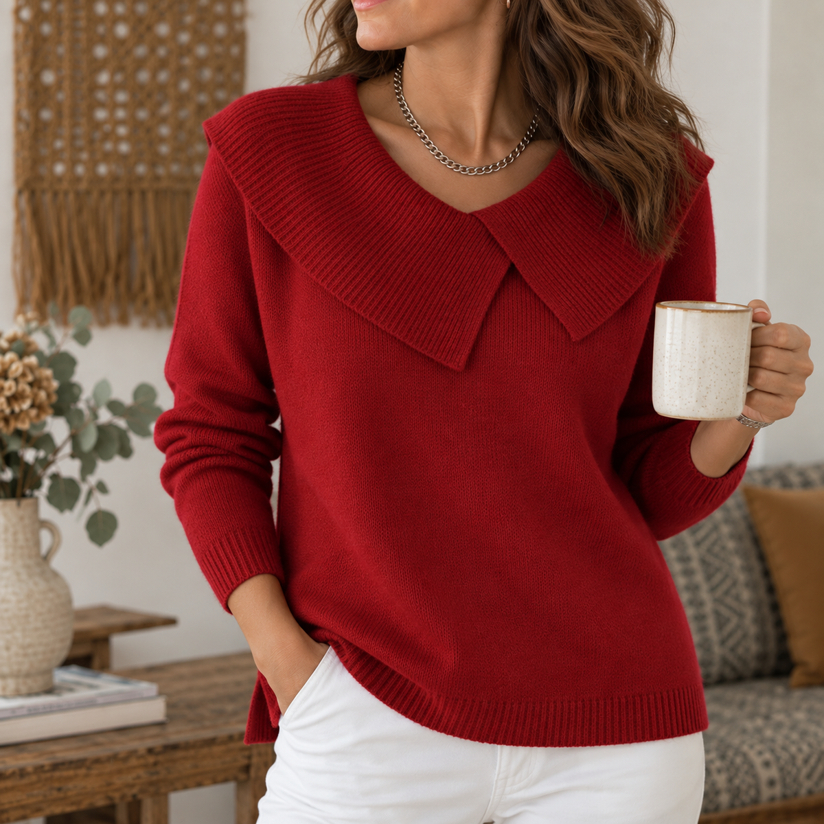 Amélie pull à col drapé bordeaux