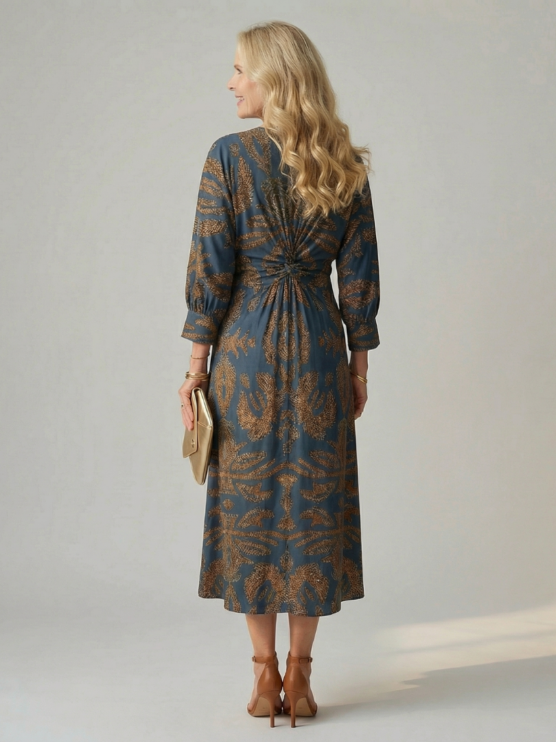 Camille | Robe midi élégante imprimée avec taille croisée et style raffiné