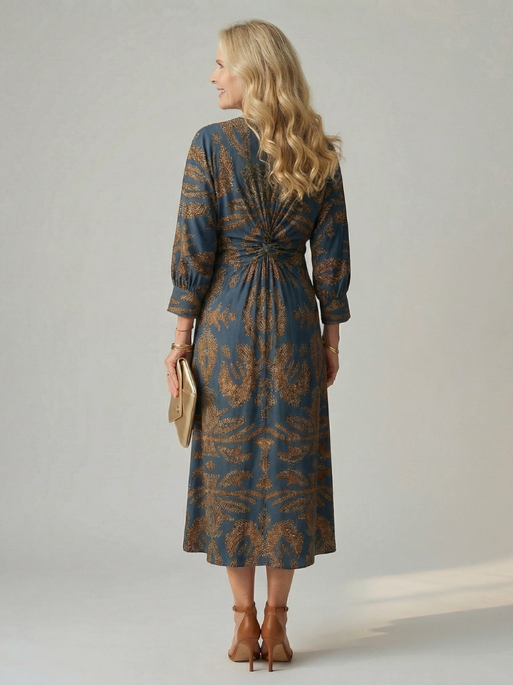 Camille | Robe midi élégante imprimée avec taille croisée et style raffiné