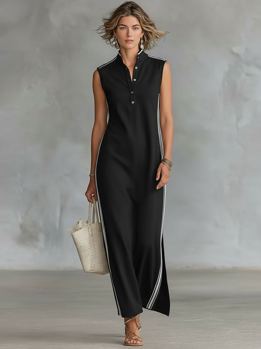 Claire | Robe longue élégante avec coupe fluide et col moderne