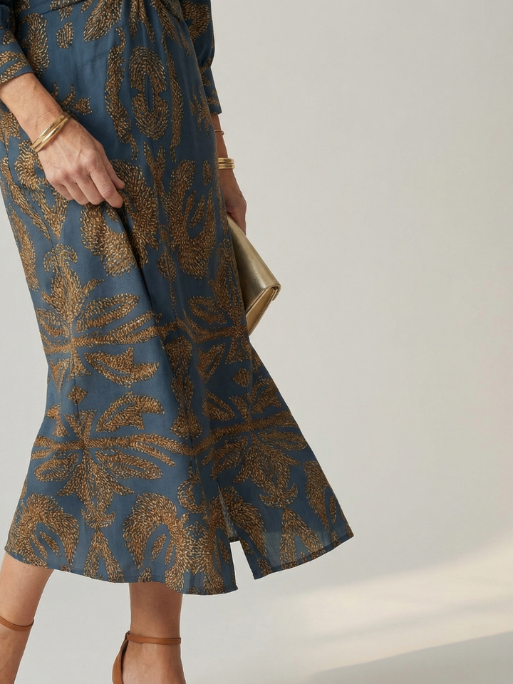 Camille | Robe midi élégante imprimée avec taille croisée et style raffiné
