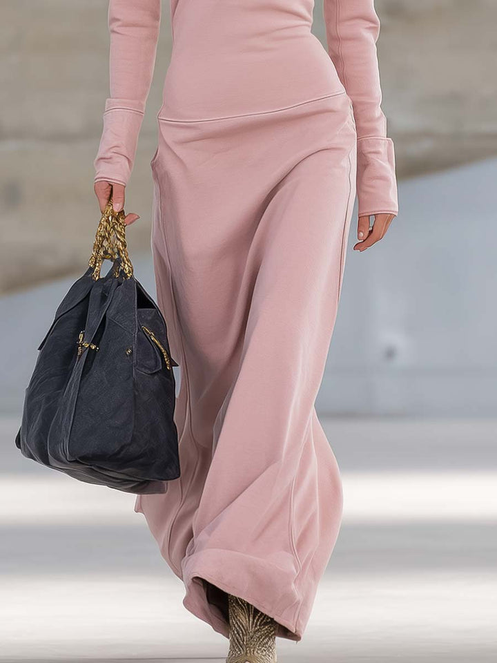 Robe longue zippée à col ouvert
