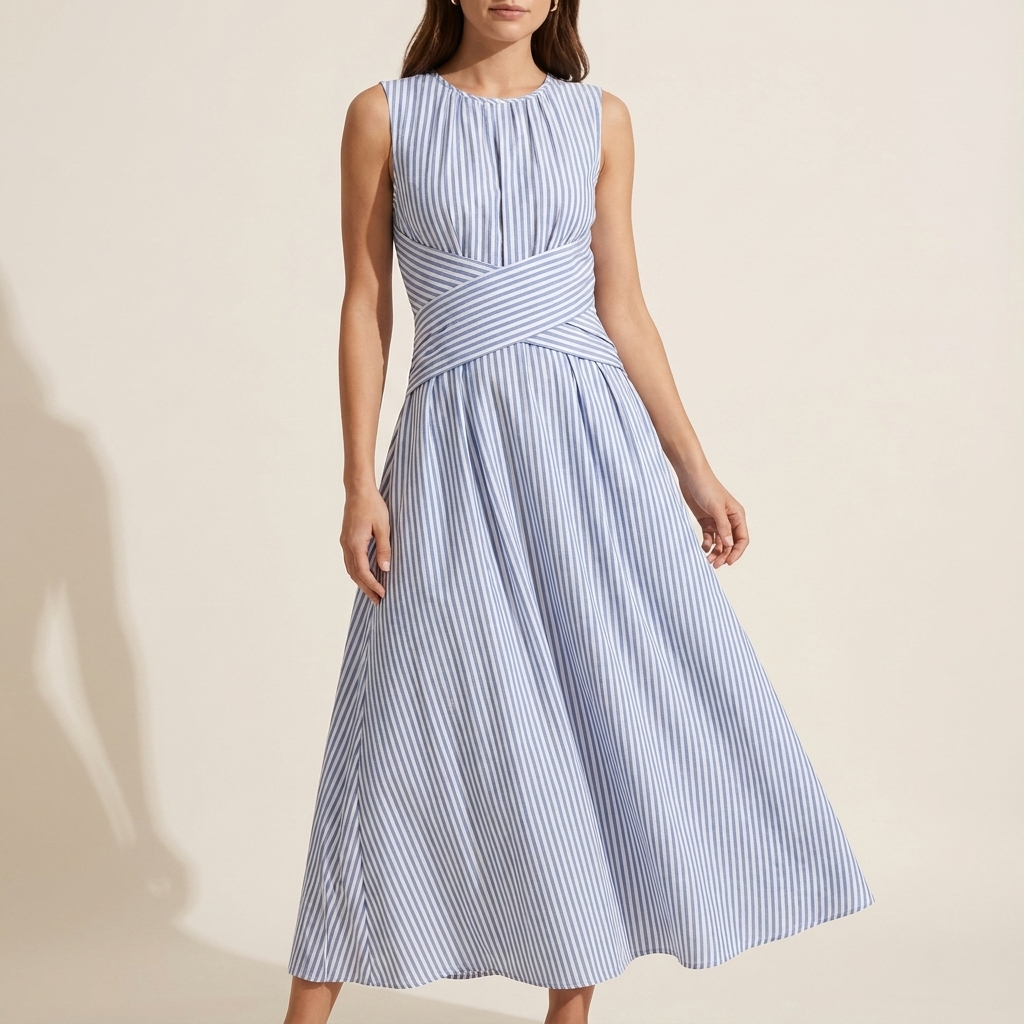 Élise™ | Robe midi rayée