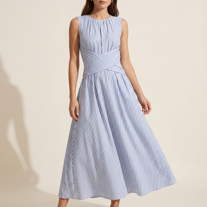 Élise™ | Robe midi rayée