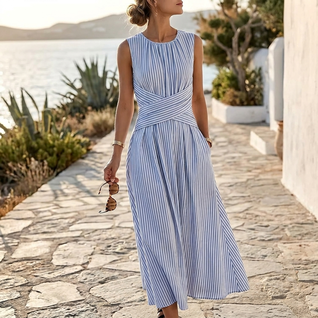 Élise™ | Robe midi rayée