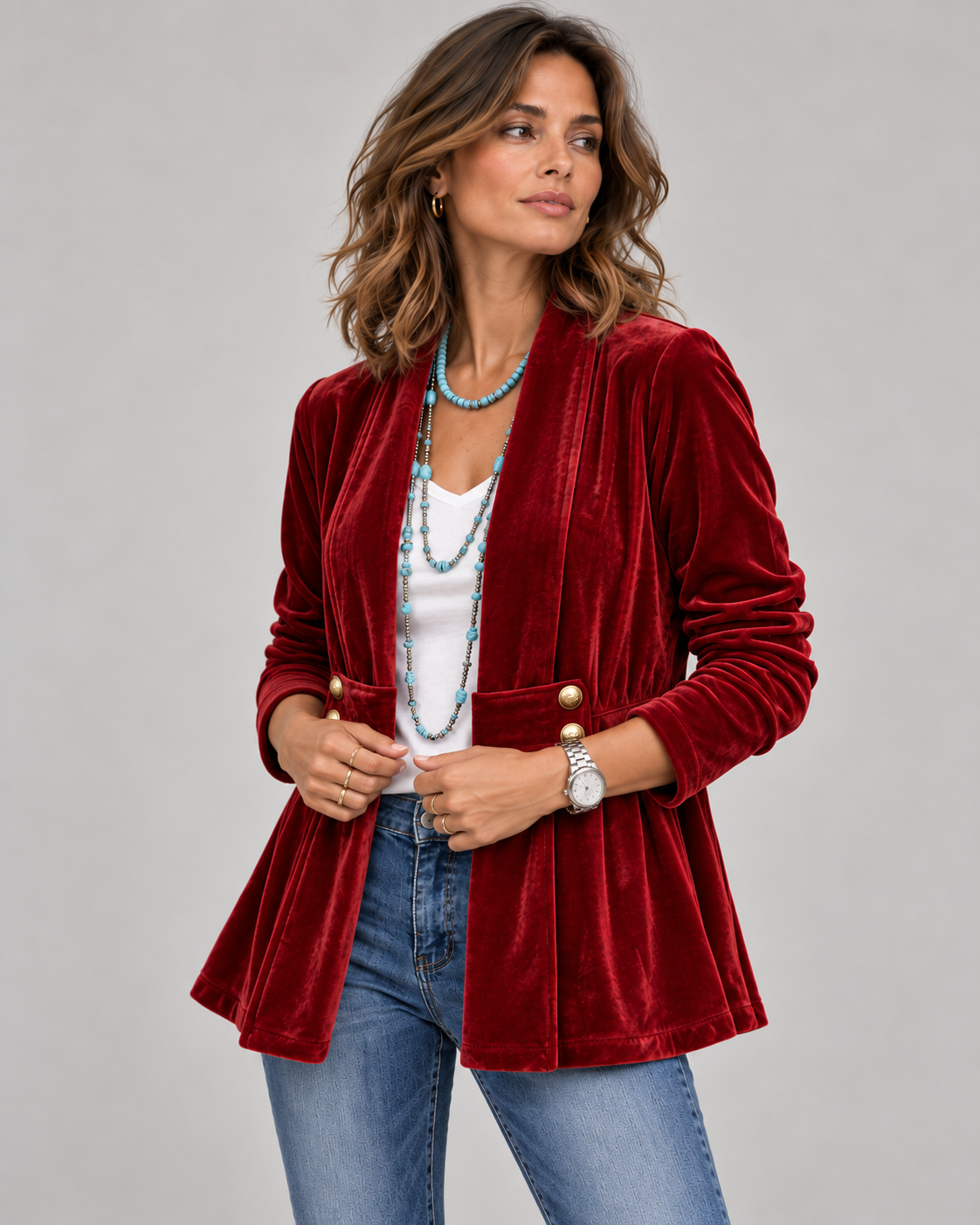 Amélie™ | Veste ouverte manches longues col à revers vintage