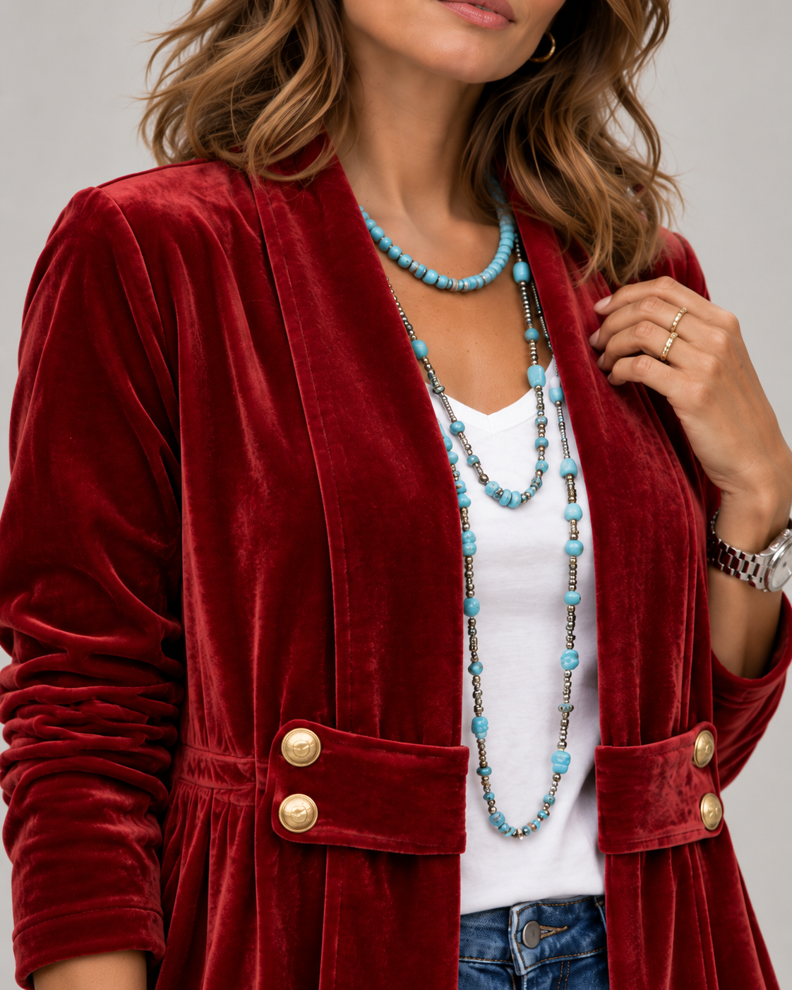 Amélie™ | Veste ouverte manches longues col à revers vintage