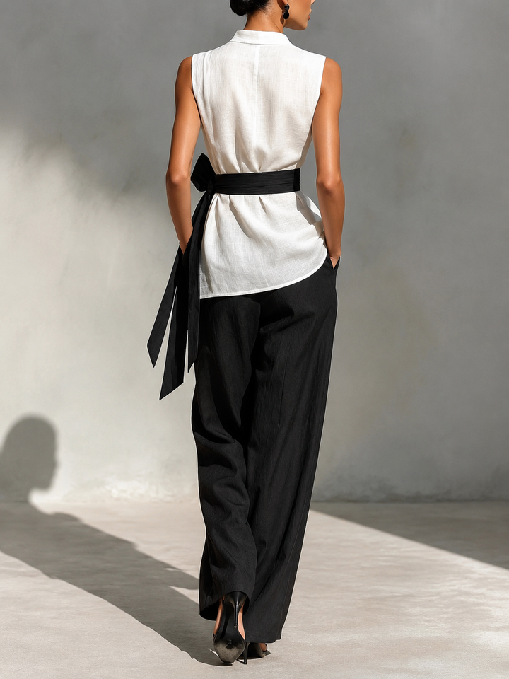 Camille | Ensemble élégant bicolore avec ceinture nouée