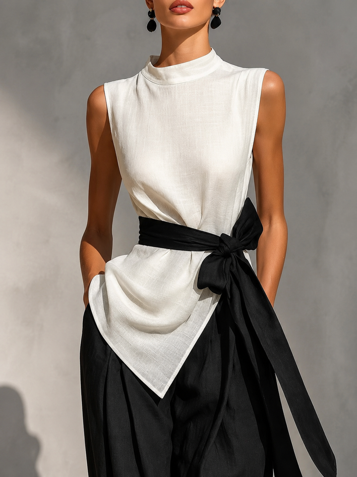 Camille | Ensemble élégant bicolore avec ceinture nouée