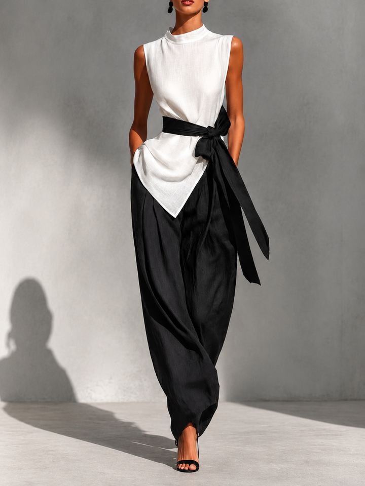 Camille | Ensemble élégant bicolore avec ceinture nouée