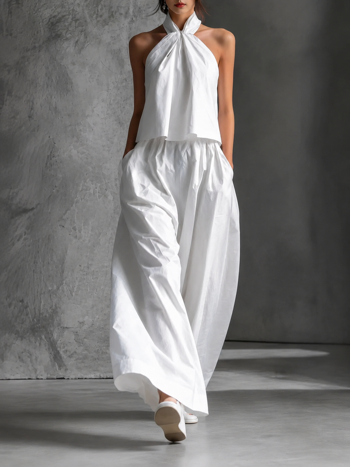 Élodie | Ensemble fluide avec haut dos-nu et pantalon large