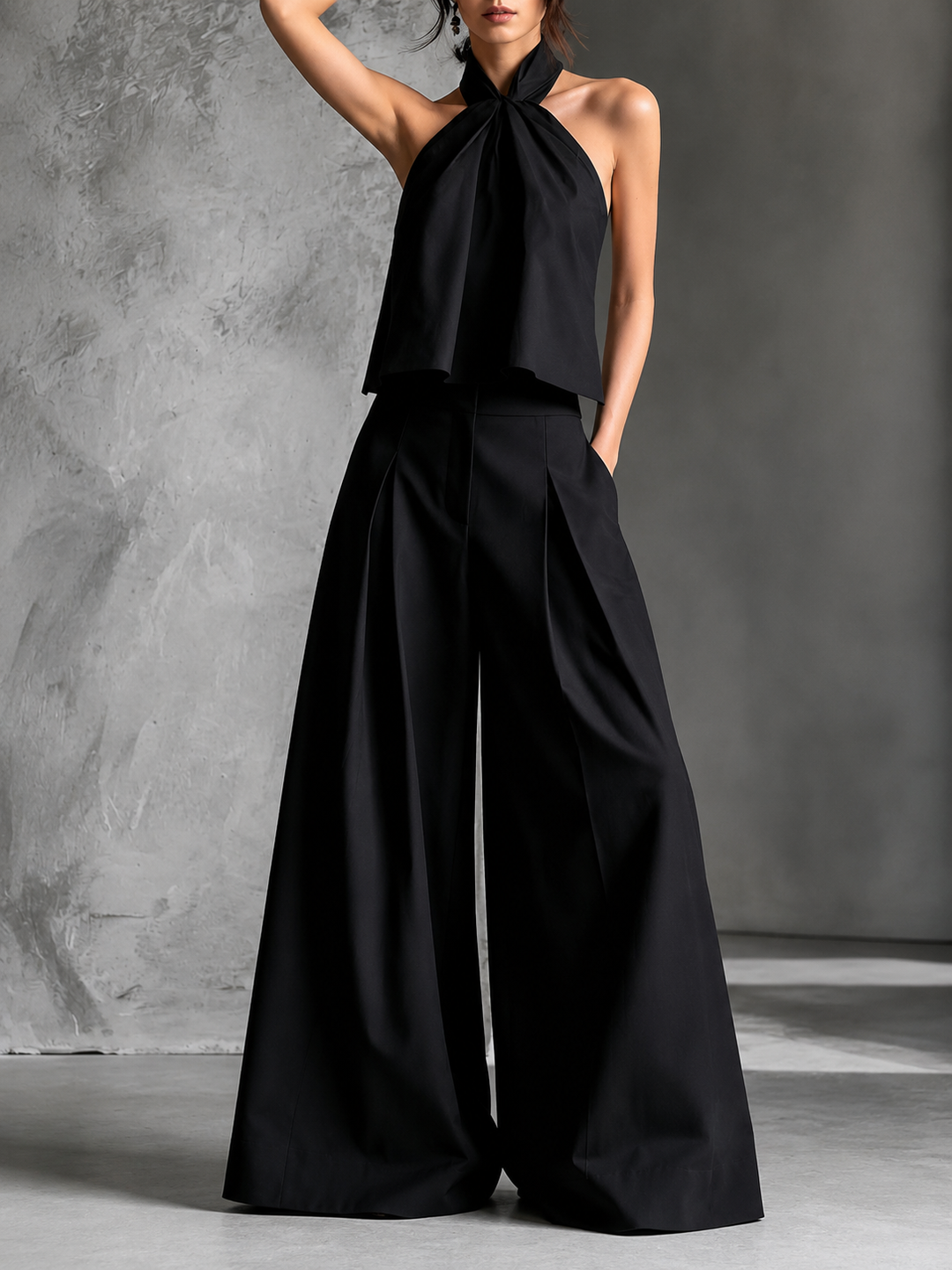 Élodie | Ensemble fluide avec haut dos-nu et pantalon large