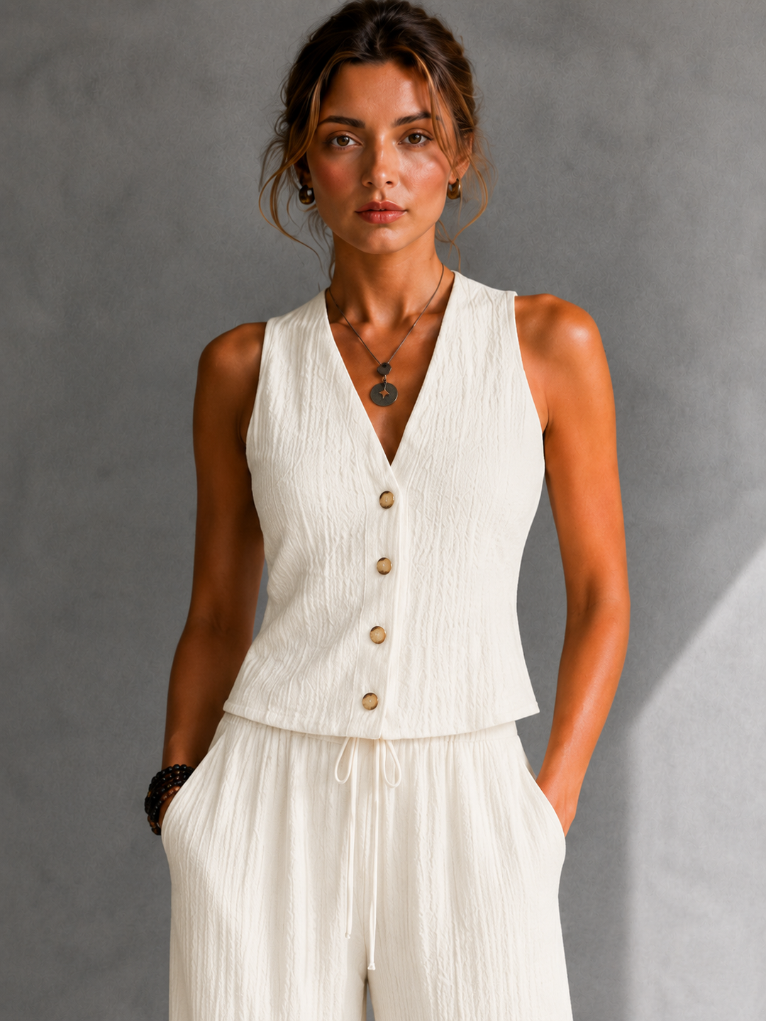 Élise | Ensemble fluide à gilet boutonné