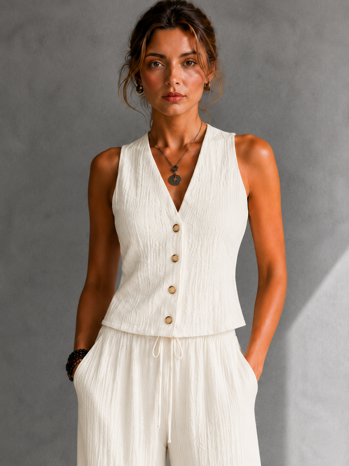 Élise | Ensemble fluide à gilet boutonné