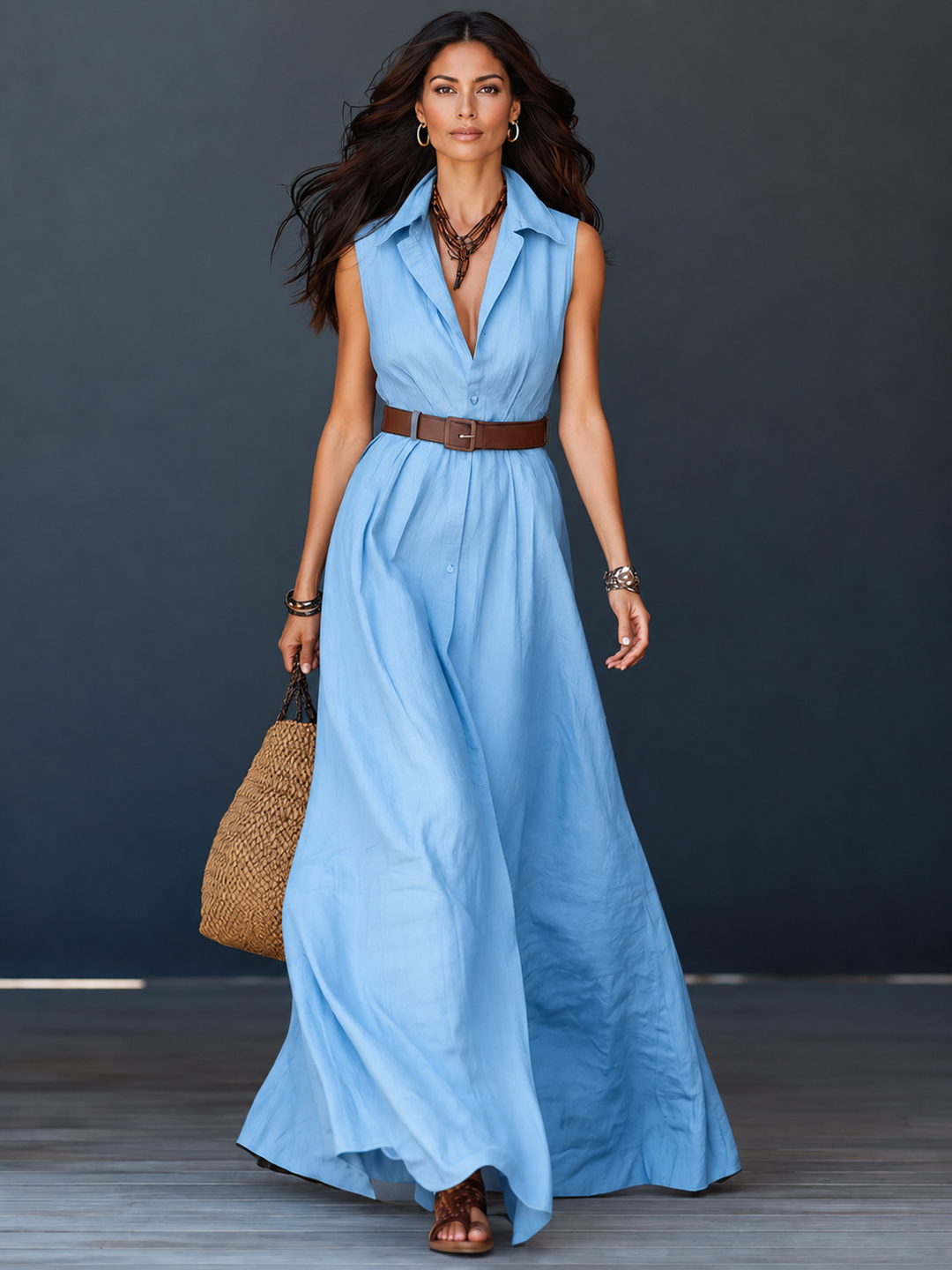 Agnès | Robe Chemise Longue avec Ceinture Offerte