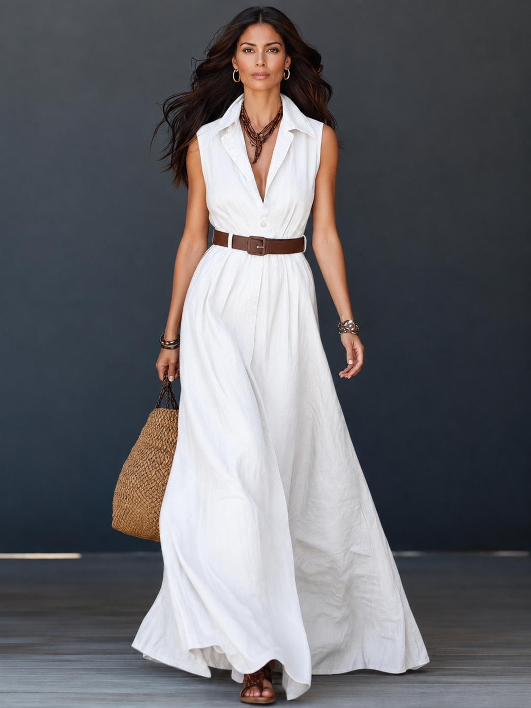Agnès | Robe Chemise Longue avec Ceinture Offerte