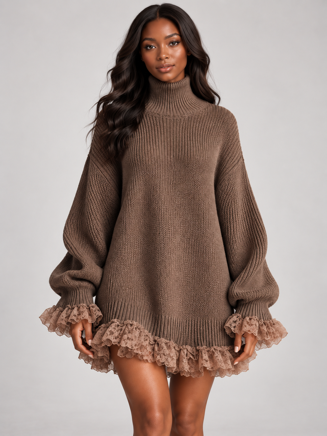Anaïs™ | Pull à col roulé et détails en dentelle
