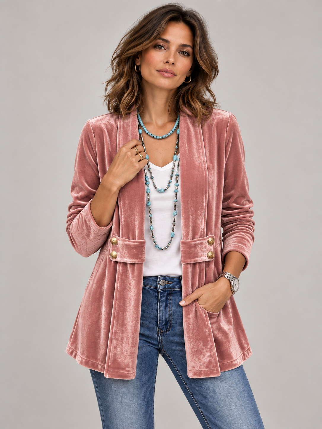 Amélie™ | Veste ouverte manches longues col à revers vintage