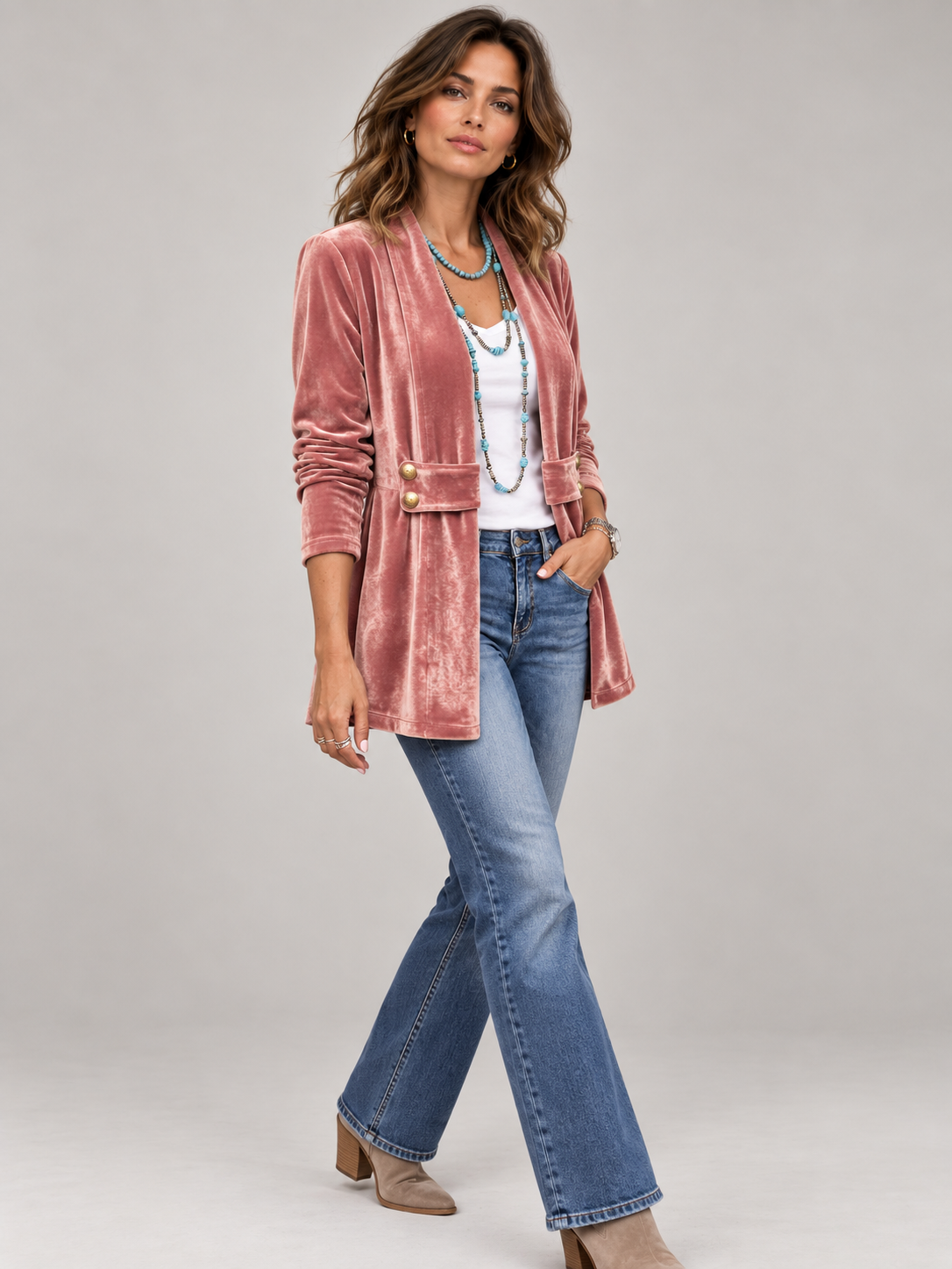 Amélie™ | Veste ouverte manches longues col à revers vintage