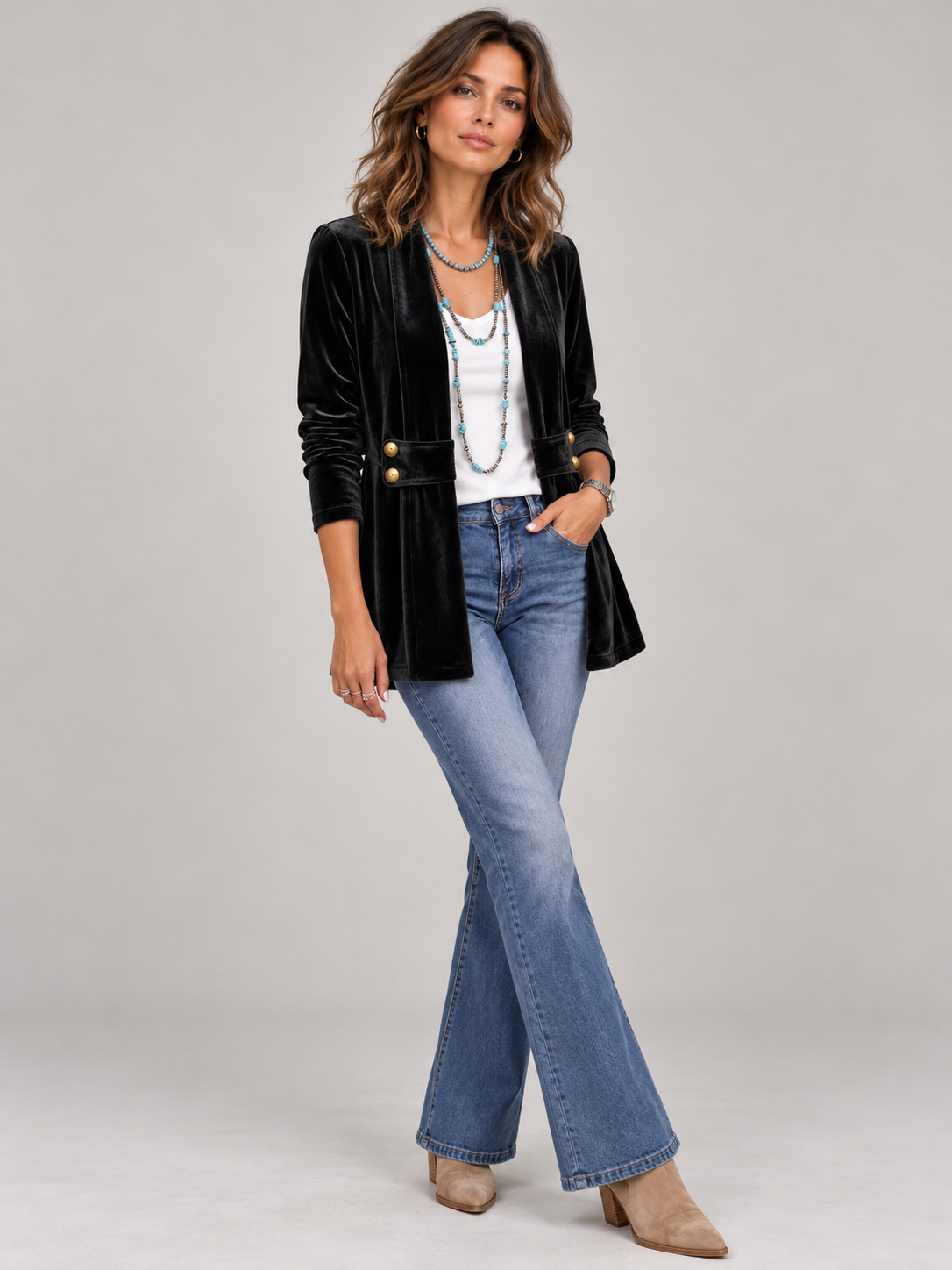 Amélie™ | Veste ouverte manches longues col à revers vintage