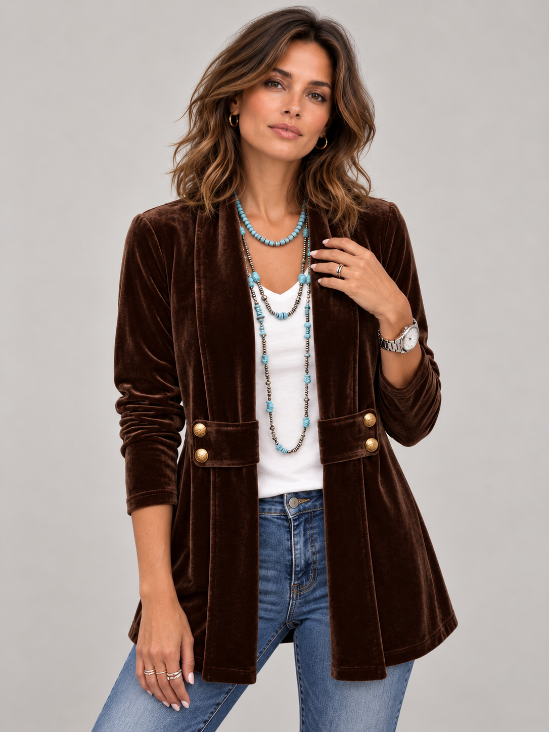 Amélie™ | Veste ouverte manches longues col à revers vintage
